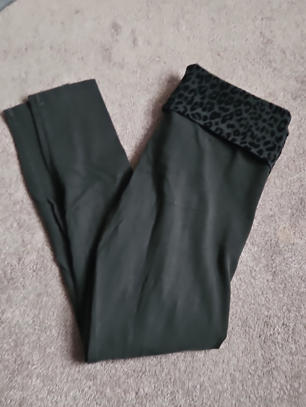 PINK Victoria's Secret Black Fold-Over Waist Leggings with Leopard Cuff